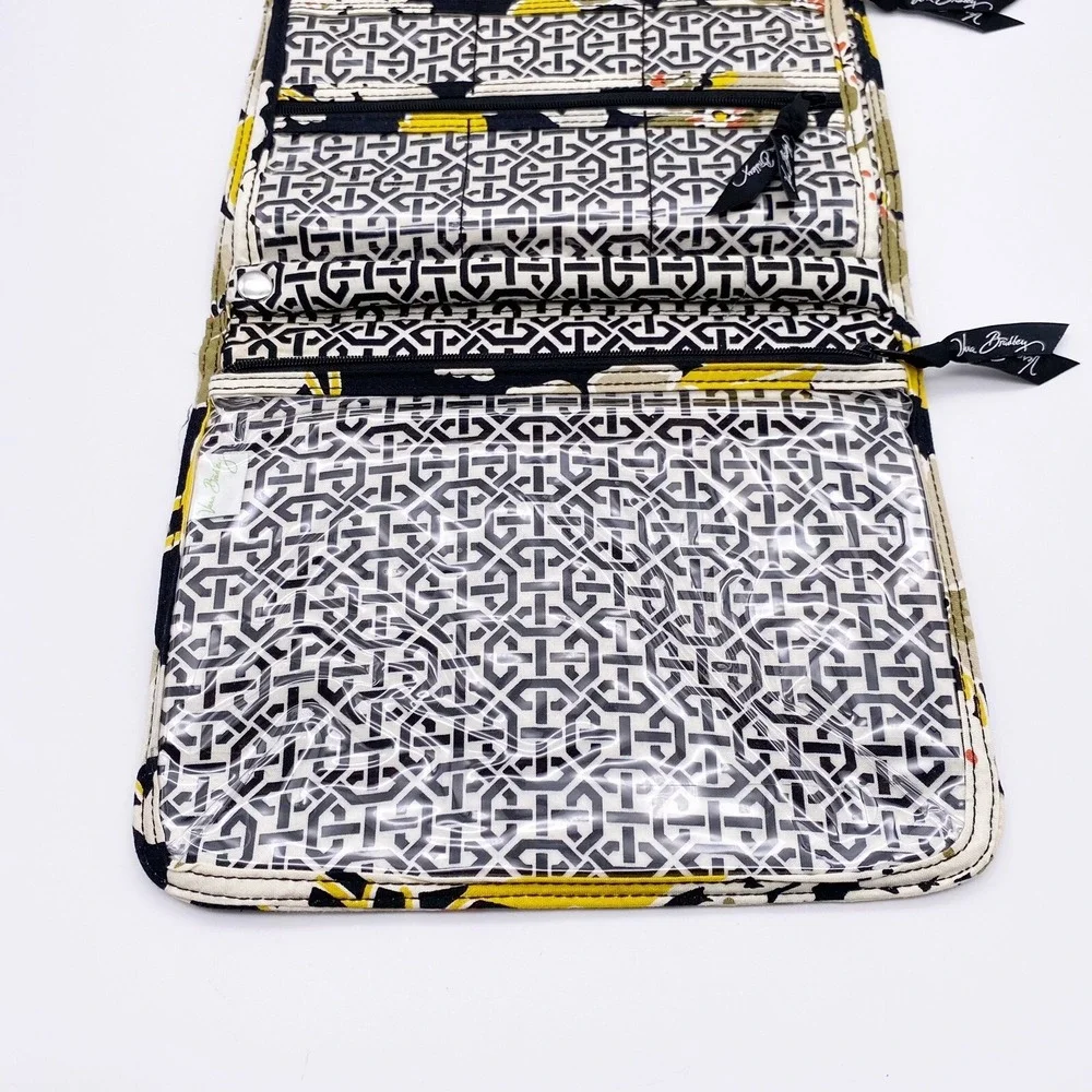 Vera Bradley Floral Folding Travel Toiletry Bag Yellow Black Tan Flower EUC